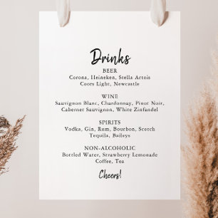 Póster Cartel de menú de bebidas para boda moderna