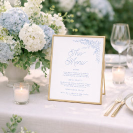 Póster Cartel de Menú de Boda con Hortensias Azules Franc