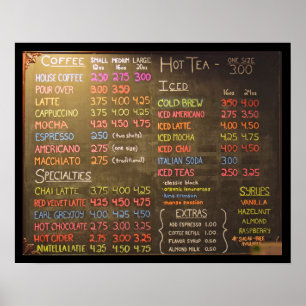 Póster Cartel de menú de cafetería - Cartel de 20x16 pulg