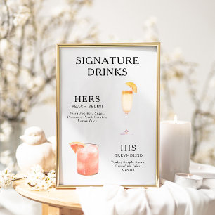 Póster Cartel de Menú de Cóctel de Bodas Bebidas Destacad