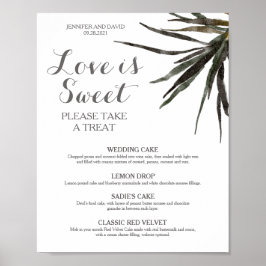 Póster Cartel de menú de postres de boda tropical en pape