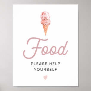 Póster Cartel de mesa de comida de helado rosa retro CLAR