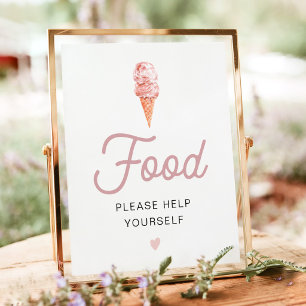 Póster Cartel de mesa de comida de helado rosa retro CLAR