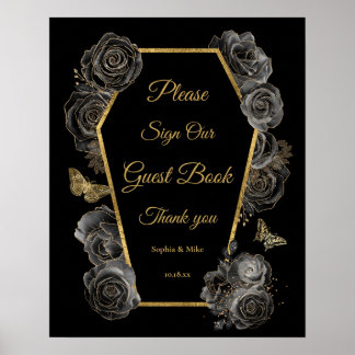 Póster Cartel de mesa de libro de invitados de boda ataúd