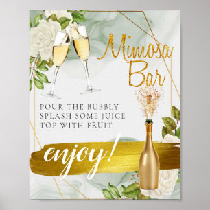 Póster Cartel de Mimosa Bar de Brunch Nupcial Floral Blan