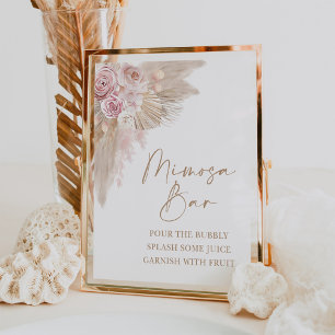Póster Cartel de Mimosa Bar de Pampas Floral Boho Blush p