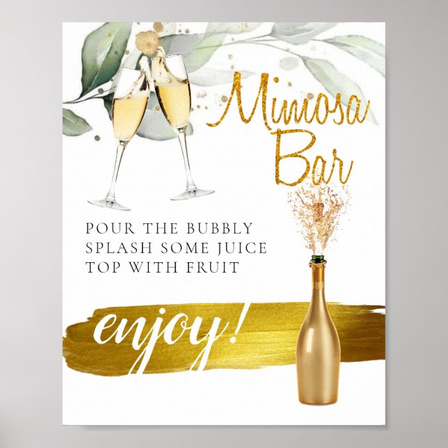 Póster Cartel de Mimosa Bar para Desayuno Nupcial Eucalyp (Frente)