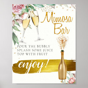 Póster Cartel de Mimosa Bar para Desayuno Nupcial Foliage