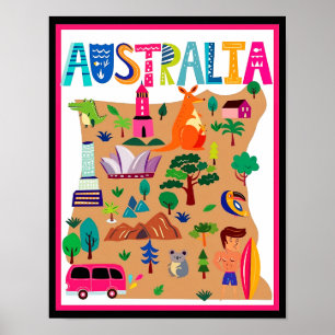 Póster Cartel de monumentos icónicos y vida silvestre de 