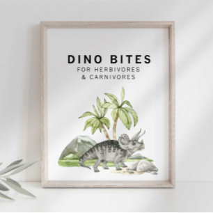 Póster Cartel de mordiscos de dino jurásico acuarela