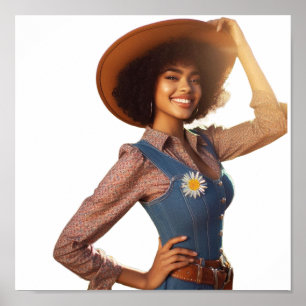 Póster Cartel de Mujer Moderna Vaquera con Sombrero de Va