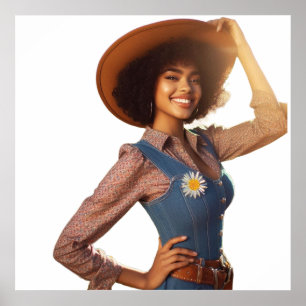Póster Cartel de Mujer Moderna Vaquera con Sombrero de Va