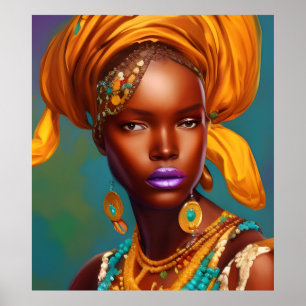Póster cartel de mujer princesa africana joyas de oro