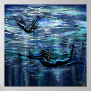 Póster Cartel de Mujeres Natando Bajo el Agua Pintura