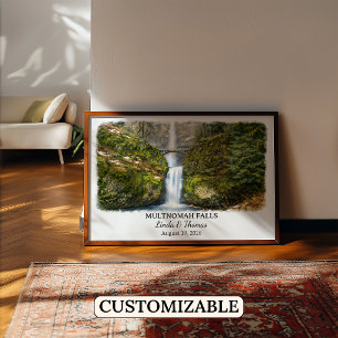 Póster Cartel de Multnomah Falls Oregon, Acuarela, Person
