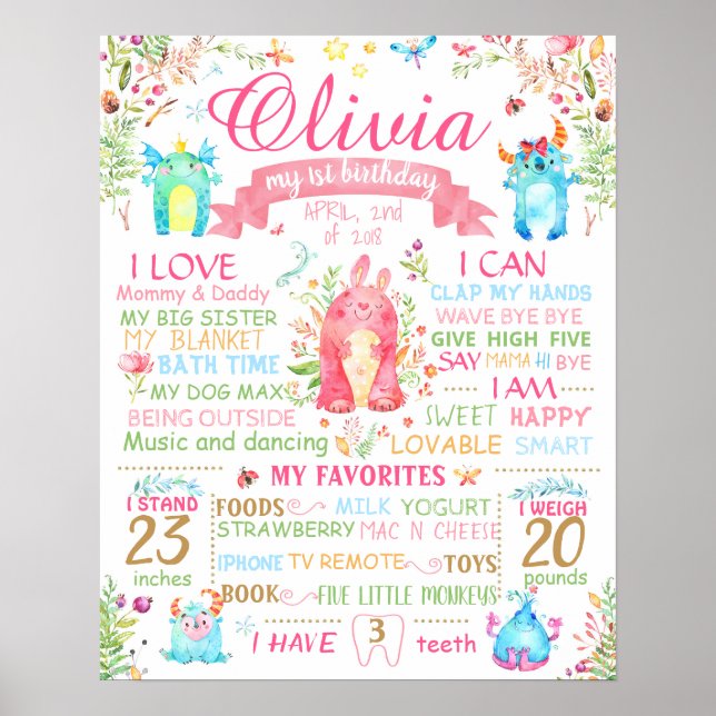 Póster Cartel de nacimiento de Little Monster First Birth (Frente)