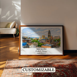 Póster Cartel de New Haven Connecticut, Acuarela, Persona
