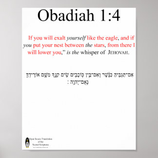 Póster Cartel de Obadiah 1:4 de Traducción de Código Abie