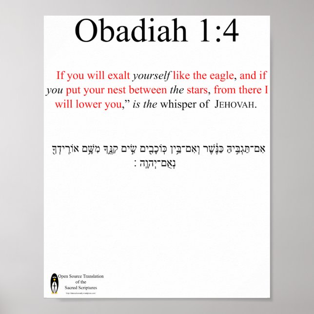 Póster Cartel de Obadiah 1:4 de Traducción de Código Abie (Frente)