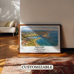 Póster Cartel de Oceanside California, Acuarela, Personal