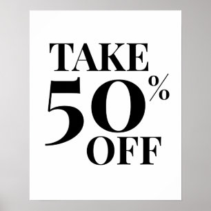 Póster Cartel de oferta con 50% de descuento, oferta en b