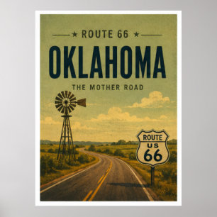 Póster Cartel de Oklahoma Ruta 66 Windmill Prairie Road A