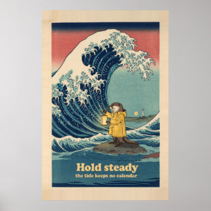 Póster Cartel de ola de bloque de madera de linterna de n