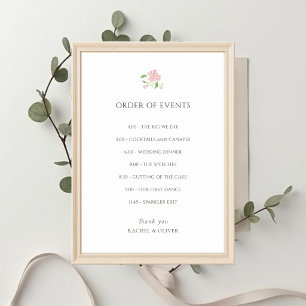Póster Cartel de orden de eventos de boda chic y blanco