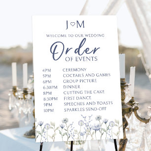 Póster Cartel de orden de eventos de boda con flores silv