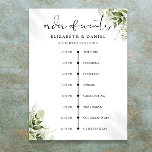 Póster Cartel de orden de eventos de boda floral verde