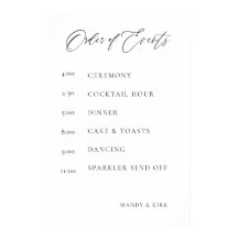 Cartel de orden de eventos de boda | Minimalista e