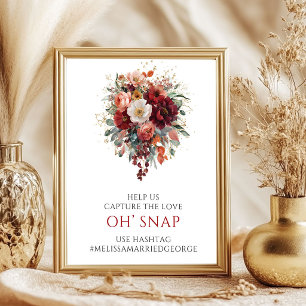 Póster Cartel de Otoño Caprichoso con Flores Granate Oh S