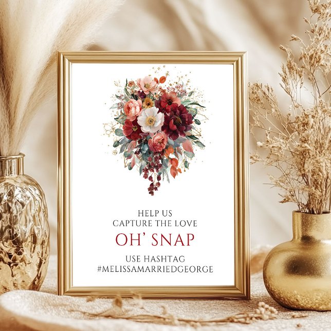 Póster Cartel de Otoño Caprichoso con Flores Granate Oh S (Whimsical Autumn Maroon Floral Oh Snap Sign

)
