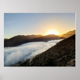 Póster Cartel de ovejas pacíficas pastando al atardecer -