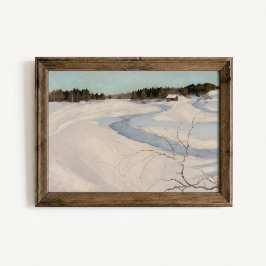 Póster Cartel de paisaje de cabaña junto al río en invier