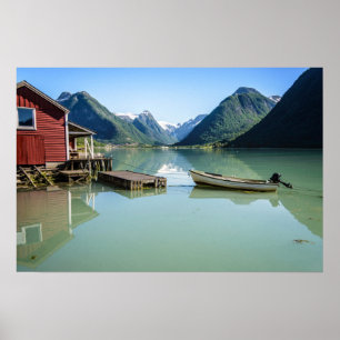 Póster Cartel de paisaje de fiordo en Noruega