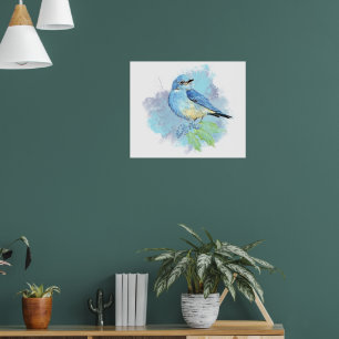 Póster Cartel de pájaro azul bonito jardín pájaro azul ac