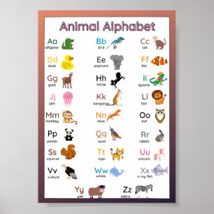 Póster Cartel de Pared de Alfabeto de Animales para Niños