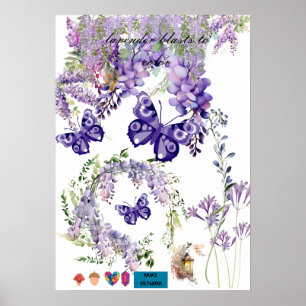 Póster cartel de pared de mariposa linda y lavanda