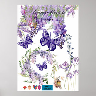 Póster cartel de pared de mariposa linda y lavanda