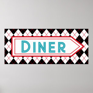Póster Cartel de pared de restaurante turquesa retro 