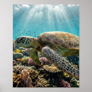 Póster Cartel de pared mate de arrecife de coral de tortu