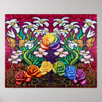 Póster Cartel de Pascua con Rosas del arcoiris