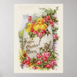 Póster Cartel de Pascua de Pollitos y Rosas