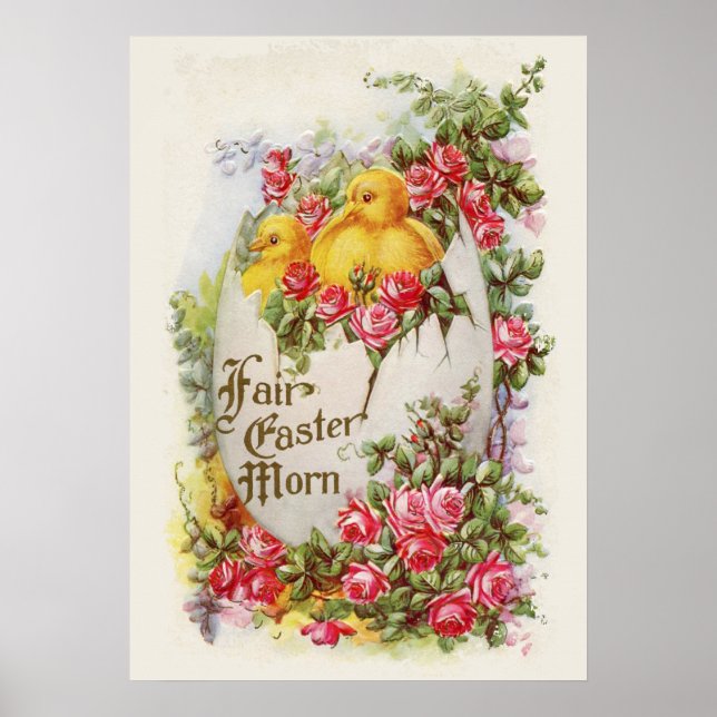 Póster Cartel de Pascua de Pollitos y Rosas (Frente)