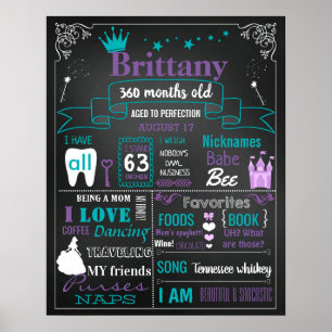 Póster Cartel de pizarra de cumpleaños para mujeres adult