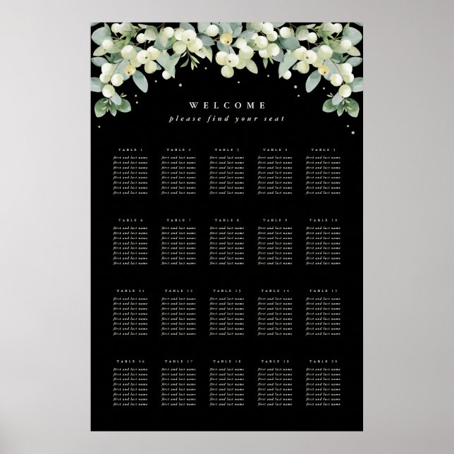 Póster Cartel de plan de asientos de boda de 24x36" 20 me (Frente)
