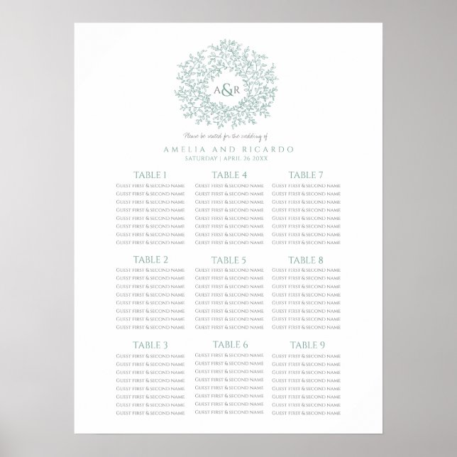 Póster Cartel de plano de asientos de boda con círculo de (Frente)