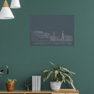 Póster Cartel de plano de silueta urbana de ciudad oscura
