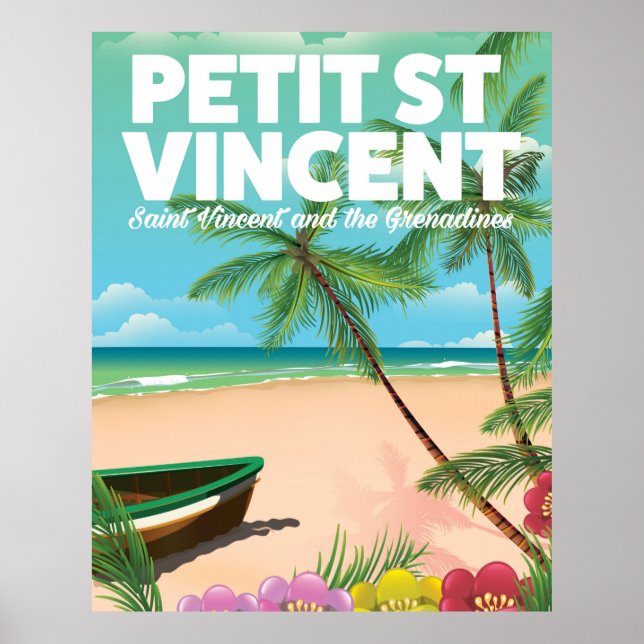 Póster Cartel de playa de Petit Saint Vincent de estilo v (Frente)